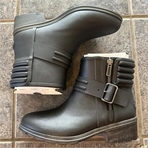 Sperry Top Sider Boots Womens 6 Aerial Beck Rain Ankle Bootie Moto Black Zip